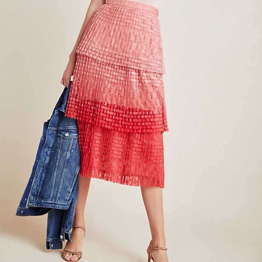Anthropologie Pink Ombré tiered skirt